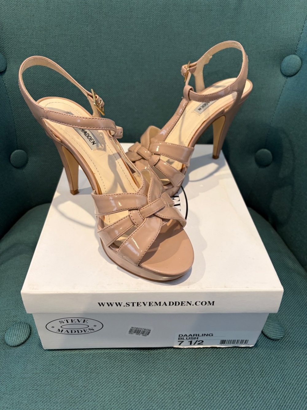 Steve Madden Nude/Blush Patent Leather Strappy High Heel Sandals